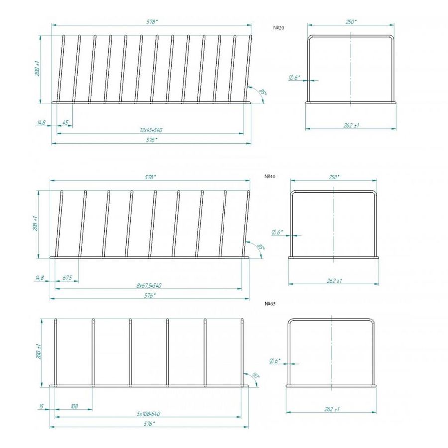 Комплект съёмных держателей (№20 - 1 шт, №40 - 1 шт, №65 - 1 шт) Abat
