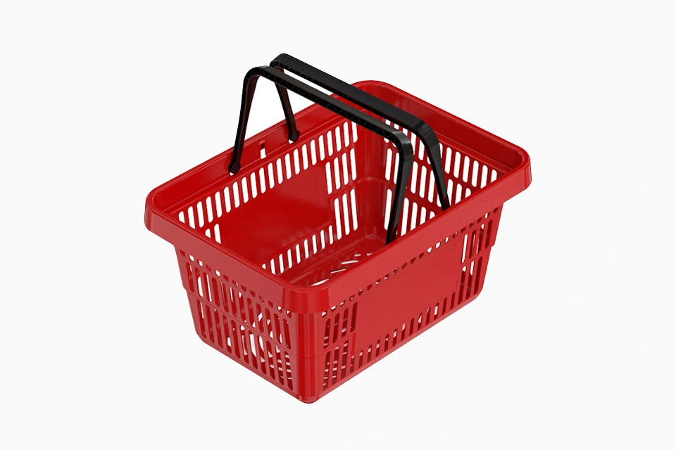 Корзина покупательская ROCK пластиковая усиленная с 2 пластиковыми ручками, красная