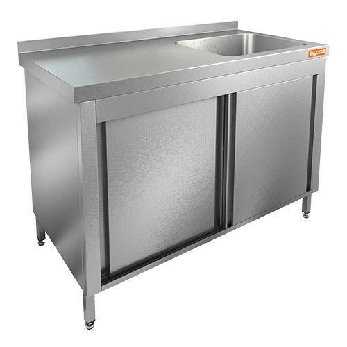 НСЗК1М-9/7БП стол с ванной  моеч. 1 секц. (500х500х300) справа, закрыт., двери-купе, HICOLD RUS