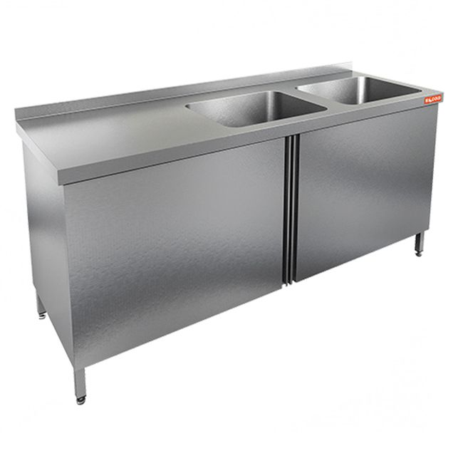 НСЗ2М-15/6БП стол с ванной  моеч. 2 секц. (500х400х250) справа, закрыт., распаш двери, HICOLD RUS