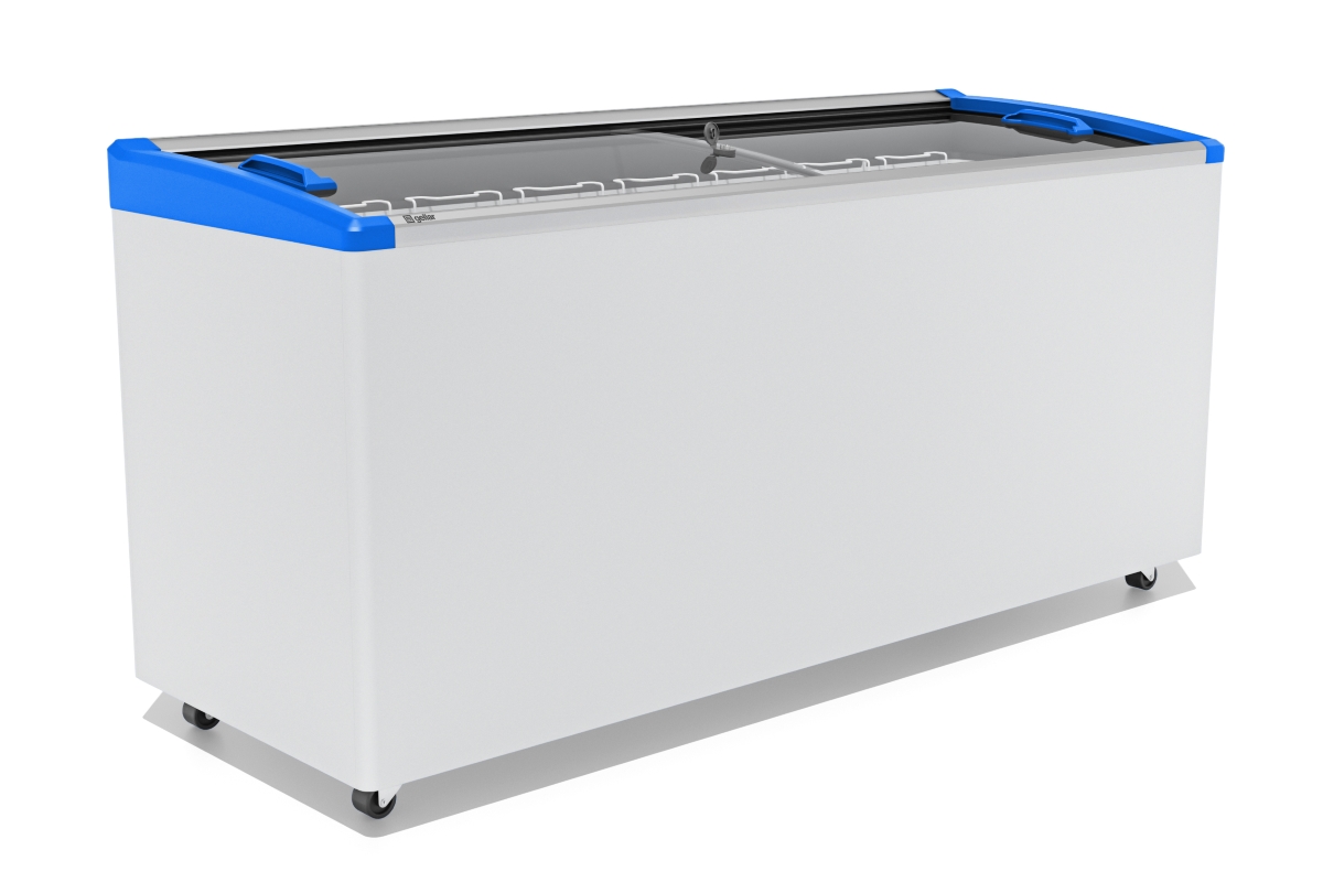ЛАРЬ МОРОЗИЛЬНЫЙ GELLAR FG 600 E ГНУТОЕ СТЕКЛО, АЛЮМИНИЙ, СИНИЙ (ПРОПАН)