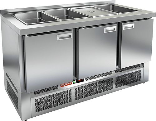 SLE3-111GN БЕЗ КРЫШКИ стол для салатов, охл. (+2+10), 3 двери, 1485х700х850мм, ниж.распол.агрегата