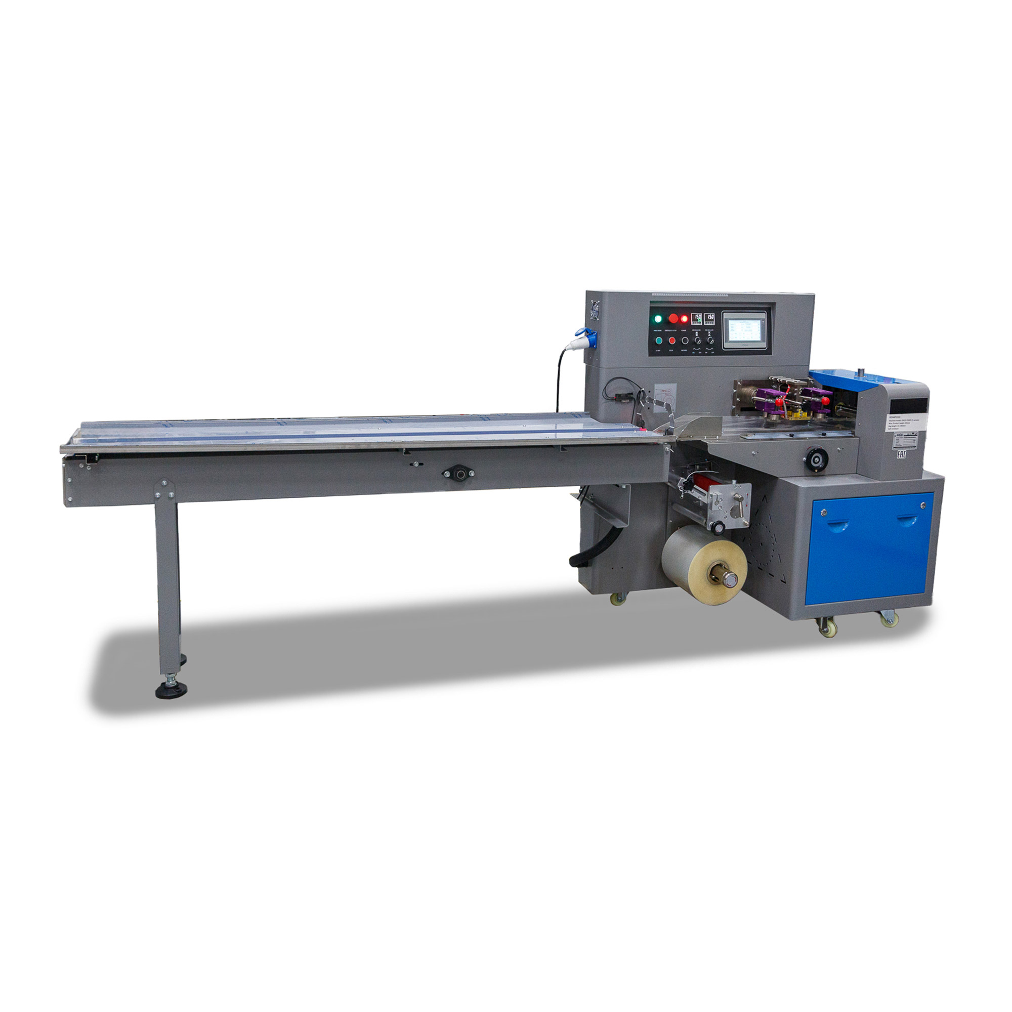 Горизонтальная упаковочная машина DXDZ-450XD (3 servo, лент. 200 мм, рег.форм., min bag L 130, H 100, трансп.попереч.запайки)