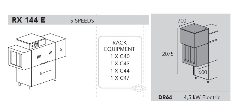 МАШИНА ПОСУДОМОЕЧНАЯ DIHR RX 144 DX+DDE+XP+DR64/ДЕЛЕНИЕ 2 ЧАСТИ