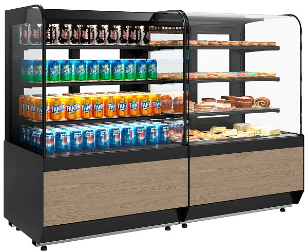 Витрина кондитерская Полюс KR70 VM 0,6-2 STANDARD открытая, горка (9005)