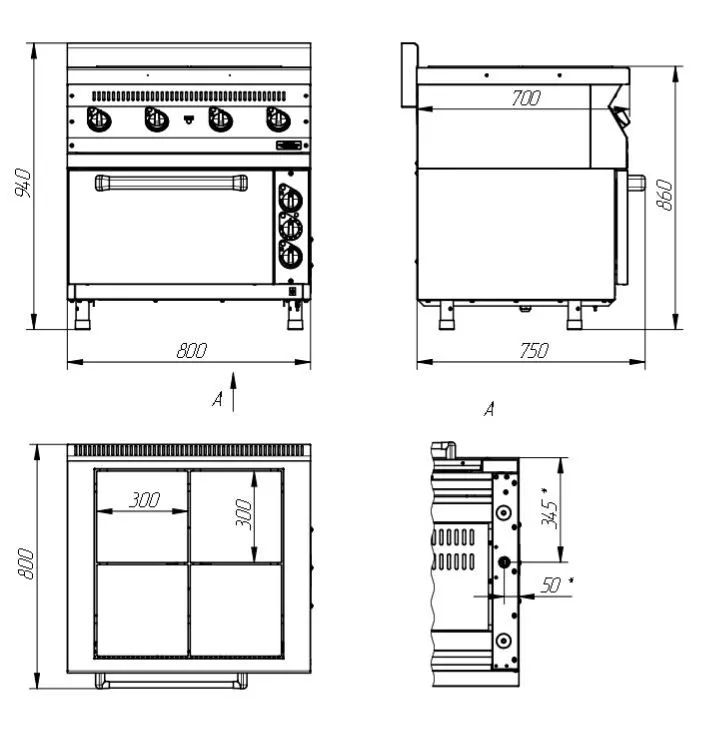 Плита электрическая Abat ЭПК-47ЖШ (лицевая нержавеющая сталь)