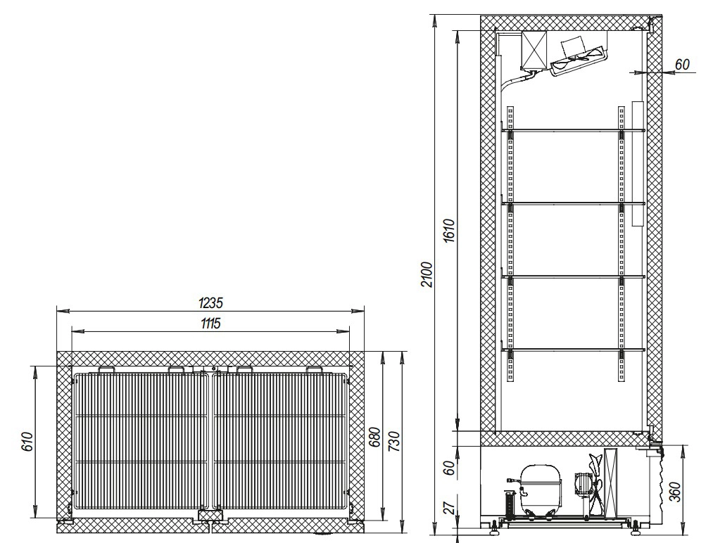 Шкаф холодильный низкотемпературный Капри 1,12Н, метал. дверь, динамика