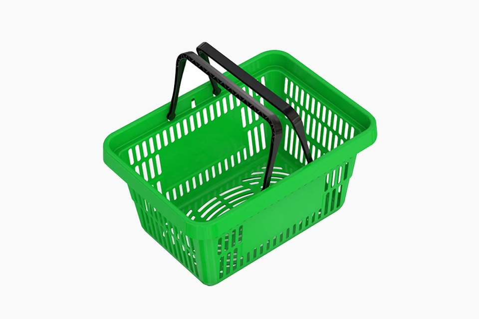 Корзина покупательская ROCK пластиковая усиленная с 2 пластиковыми ручками, зеленая