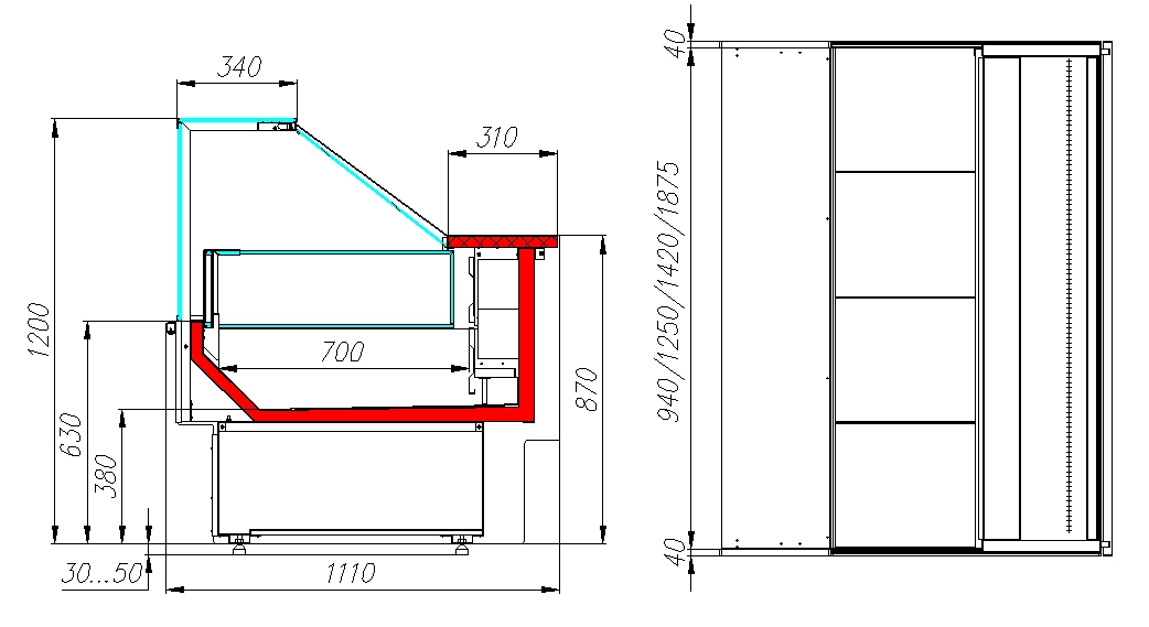 Витрина холодильная GC110 SL 1,25-1 (с боковинами) (0011-9006)
