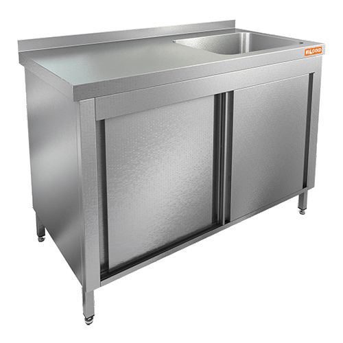 НСЗК1М-18/6БП стол с ванной  моеч. 1 секц. (500х400х250) справа, закрыт.,двери-купе, HICOLD RUS