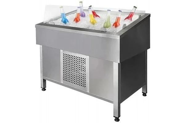 Витрина для выкладки соков и фруктов на льду тип VJg, мод. VJg/1000 (стекло с 3х сторон, увлажнение)