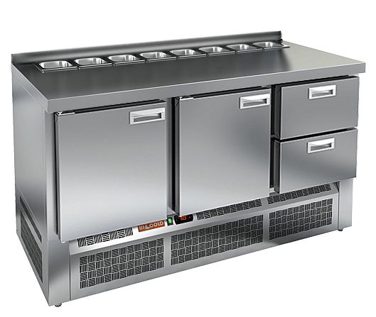 SLE2-112GN (1/6) О БЕЗ КРЫШКИ стол для салатов  охл.(+2+10), 2 двери, 2 ящика, 1485х700х850мм, ниж.р