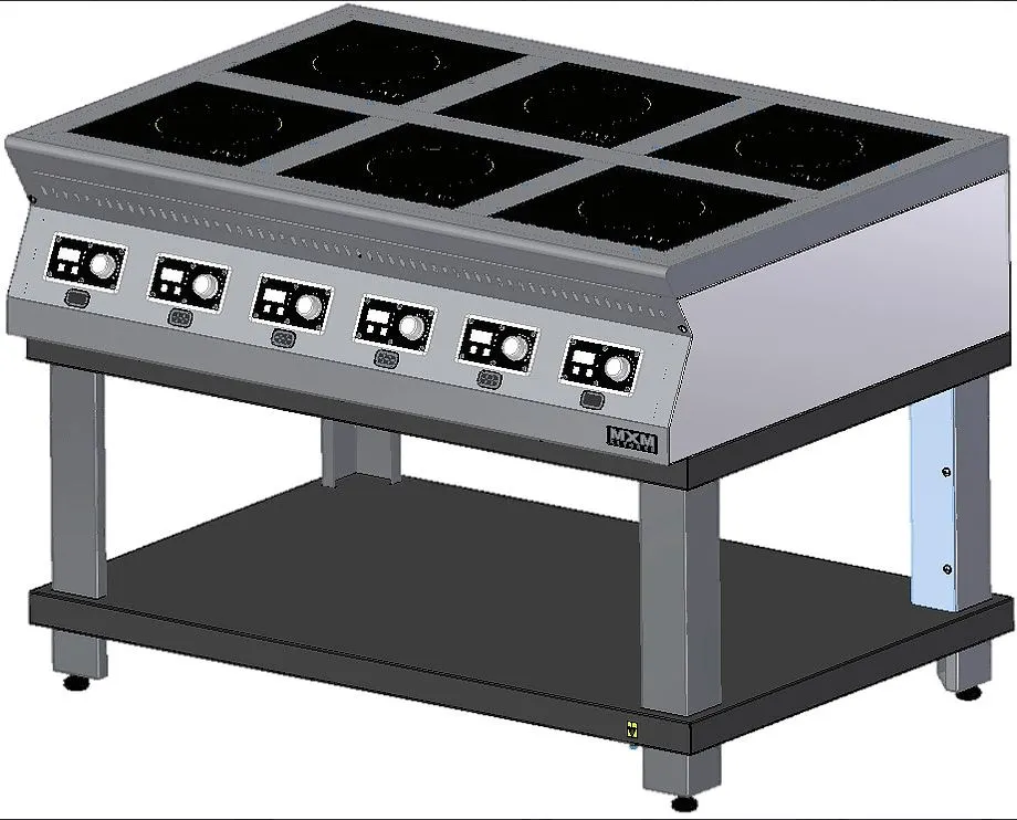 Плита индукционная тип ПИ, модель ПИ69П–3,5-02 на подставке, с воздуховодом, полн. из нерж. стали