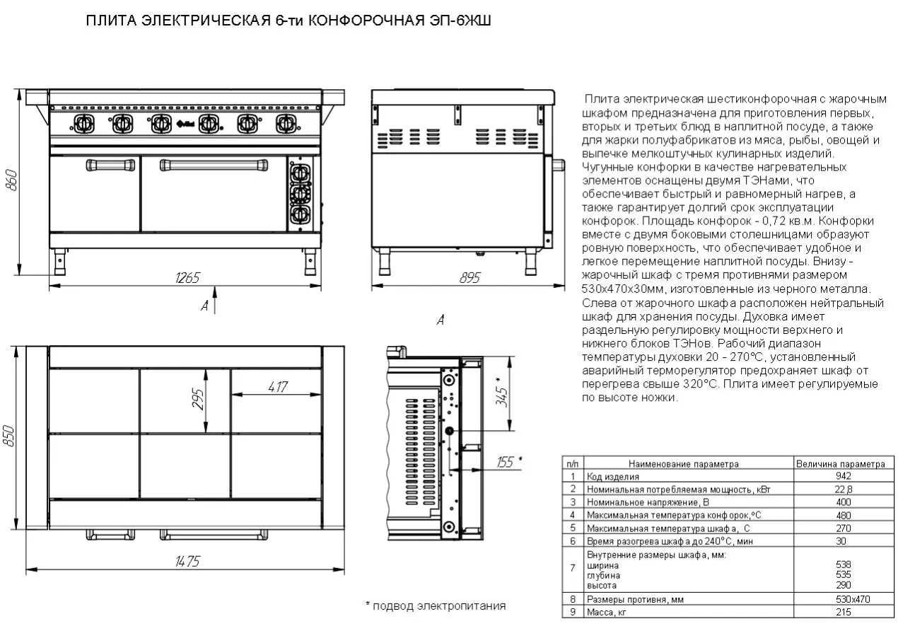Плита электрическая Abat ЭП-6ЖШ