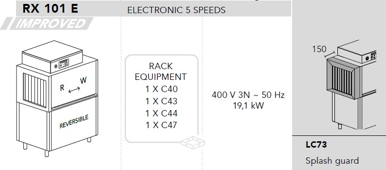 МАШИНА ПОСУДОМОЕЧНАЯ DIHR RX 101 E SX+DDE+2LC73