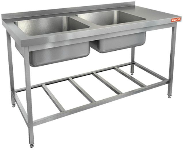 НСО2М-16/7БРЛ ЭЦ стол-моечная ванна, 2 секц. (500х500х300) слева, (оцин.угол.), HICOLD RUS