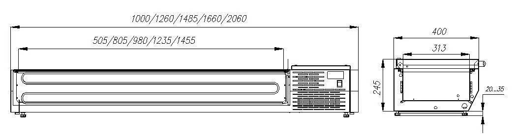 Витрина холодильная серии A40 SM 1,2 с крышкой 0430 (Carboma VT2-G с крышкой)