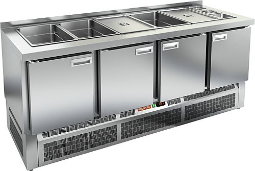 SLE3-1111GN БЕЗ КРЫШКИ стол для салатов, охл.(+2+10), 4 двери, 1970х700х850мм, ниж.распол.агрегата
