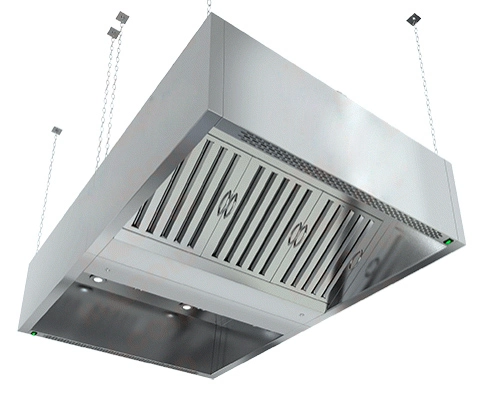 Зонт вытяжной серии ЗКВООС 0818 коробчатый остр., с ж/у фильтр., с отв., с подсветкой