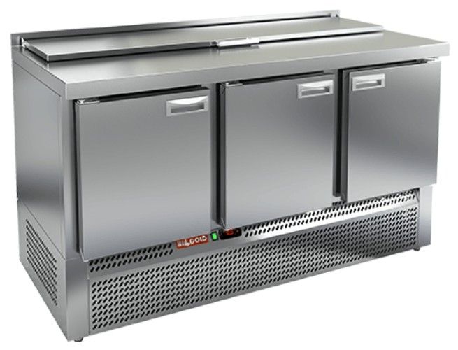 SLE1-111SN (1/3) стол для салатов  охл.(+2+10), 3 двери, 1485х600х850мм, ниж.распол.агрегата, HICOLD