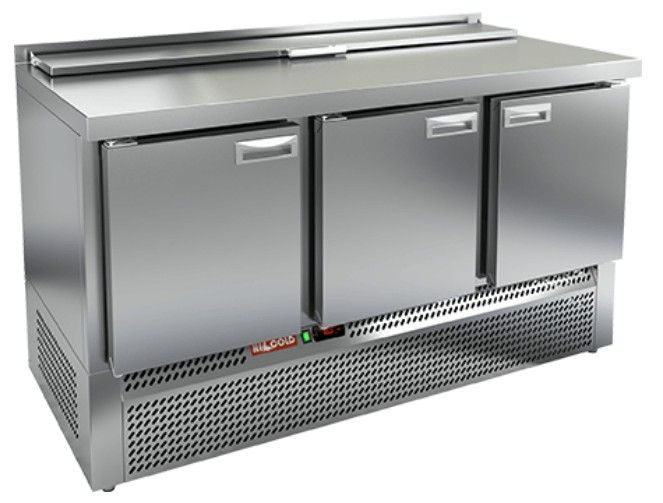 SLE2-111GN (1/6) стол для салатов  охл.(+2+10), 3 двери, 1485х700х850мм, ниж.распол.агрегата
