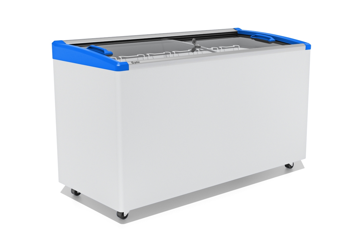 ЛАРЬ МОРОЗИЛЬНЫЙ GELLAR FG 500 E ГНУТОЕ СТЕКЛО, АЛЮМИНИЙ, СИНИЙ (ПРОПАН)