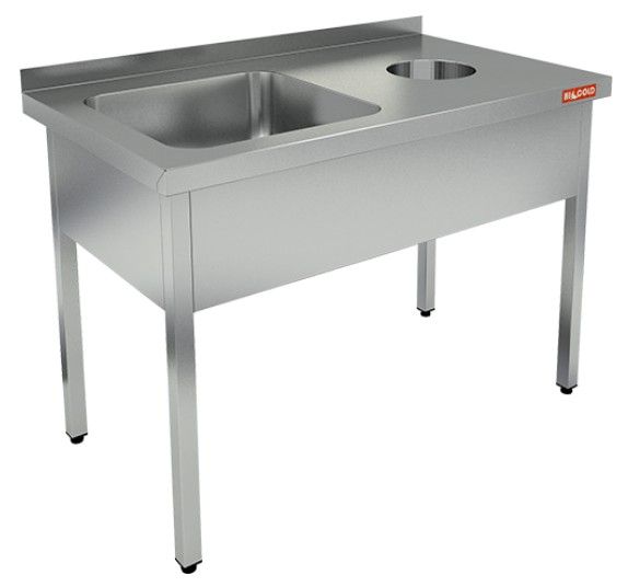 НДСО1М-12/6БЛ стол-моечная ванна левая, 1 секц. (500х400х250), с правым крылом стола для отходов