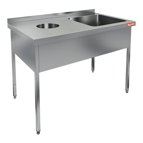 НДСО1М-12/7БП стол-моечная ванна правая, 1 секц. (500х500х300), с левым крылом стола для отходов