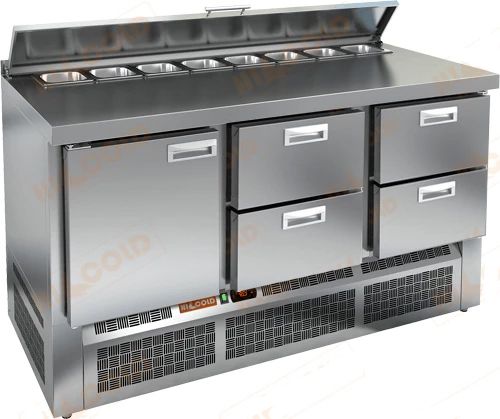 SLE2-212GN (1/6) стол для салатов охл. (+2+10), 1 дверь, 4 ящика, 1485х700х850мм