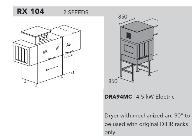 МАШИНА ПОСУДОМОЕЧНАЯ DIHR RX 104 SX+DDE+XP+DRA94MC