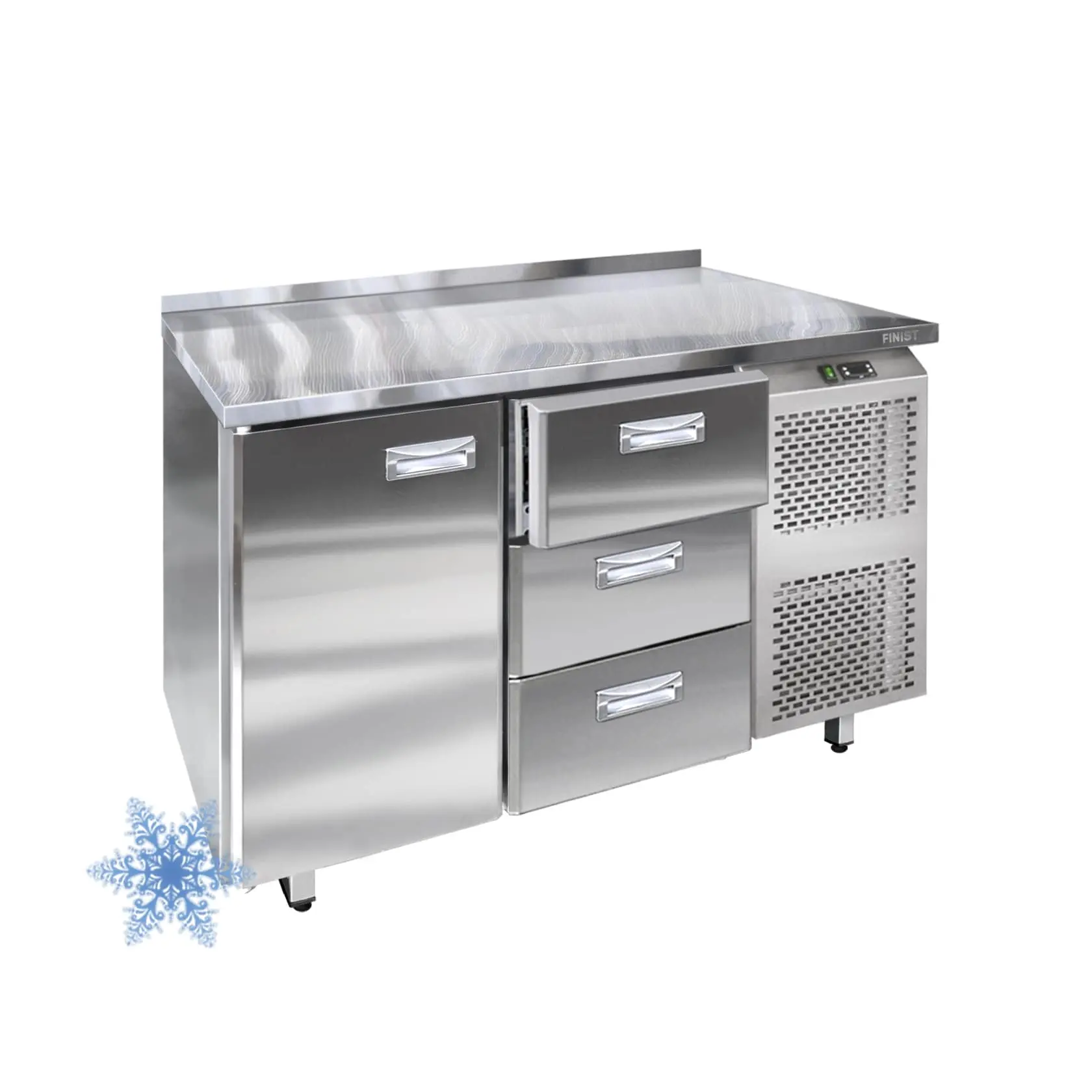 Низкотемпературный холодильный стол НХС-600-1/3, 1 дверь, 3 ящика, борт 1400х600х850