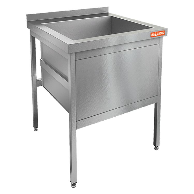 Н1МКС-8/8 стол-моечная ванна - котломойка с площадкой под смеситель, 1секц. (670х620х438), HICOLD