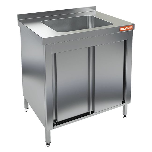 НСЗК1М-8/7Б стол с ванной  моеч. 1 секц. (500х500х300), закрыт.,двери-купе, HICOLD RUS