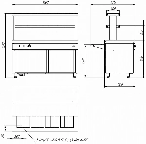 Мармит вторых блюд Atesy Ривьера М2-1500-02-ПО без полок