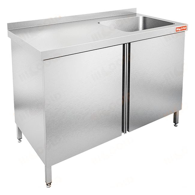 НСЗ1М-14/7БП стол с ванной  моеч. 1 секц. (500х500х300) справа, закрыт., распаш двери, HICOLD RUS