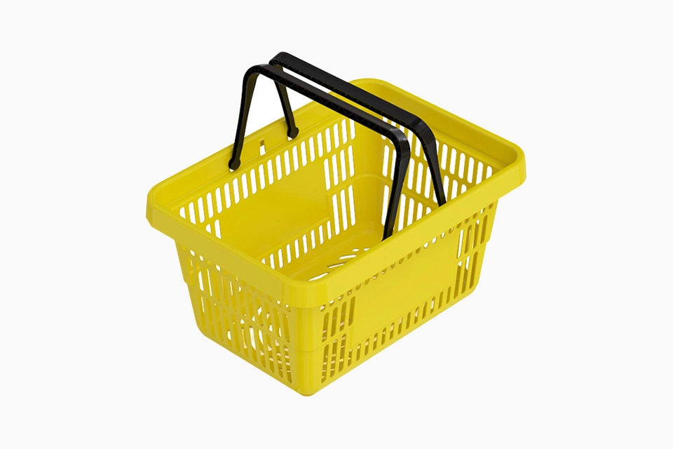 Корзина покупательская ROCK пластиковая усиленная с 2 пластиковыми ручками, желтая