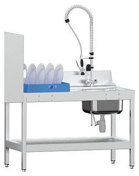 Стол предмоечный TPL-T (для туннельных, нерж, ванна, душ, 1304х725х1735мм)
