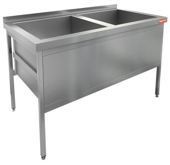 Н2МКС-14/7 стол-моечная ванна - котломойка с площадкой под смеситель, 2секц. (570х520х438), HICOLD