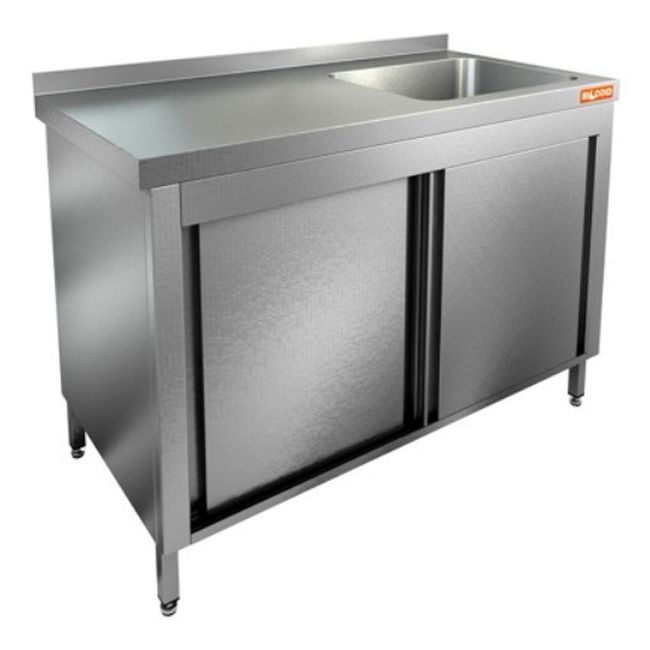 НСЗК1М-10/6Л стол с ванной моеч. 1 секц. (500х400х250) слева, закрыт., без борта, двери-купе, HICOLD