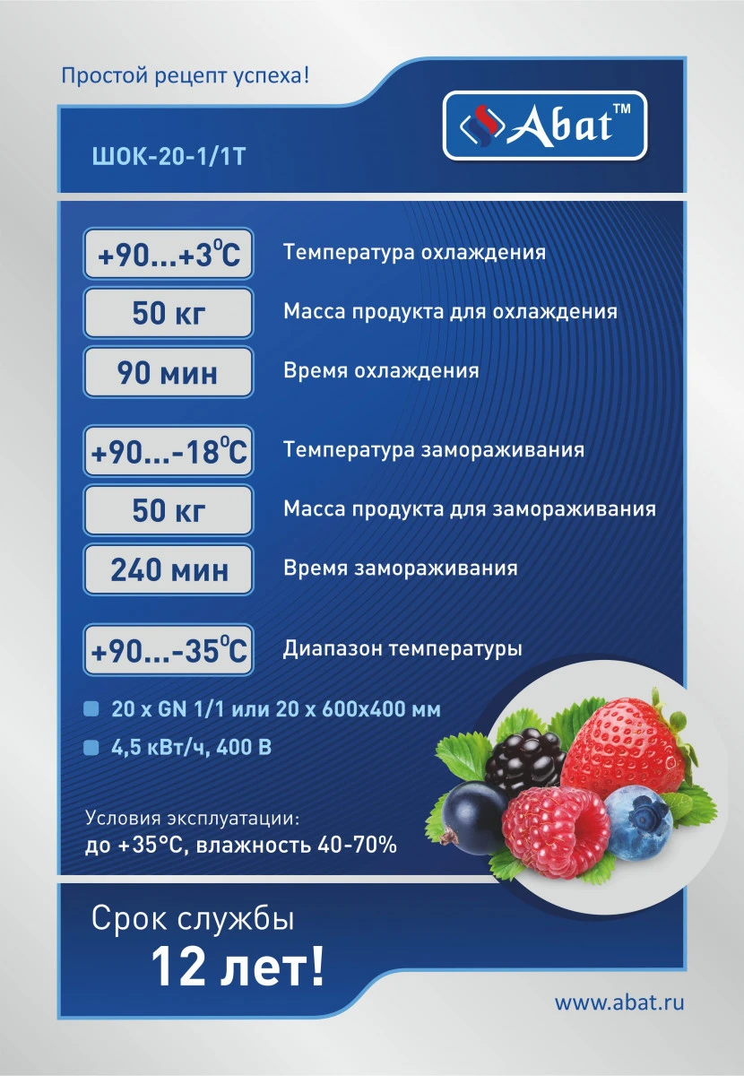 Шкаф шоковой заморозки Abat ШОК-20-1/1Т