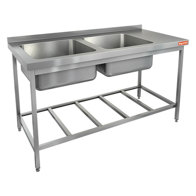 НСО2М-15/6БРЛ ЭН стол-моечная ванна, 2 секц. (500х400х250) слева, (нерж.угол.), HICOLD RUS