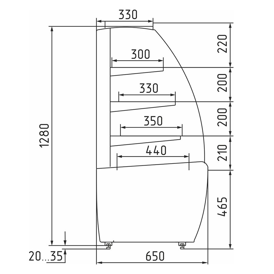 Витрина кондитерская Полюс K70 N 0,9-1 цвет по схеме (стандарт, пластик 0011 (серый))