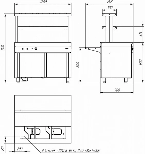 Мармит вторых блюд Atesy Ривьера М2-1200-02-ПО без полок