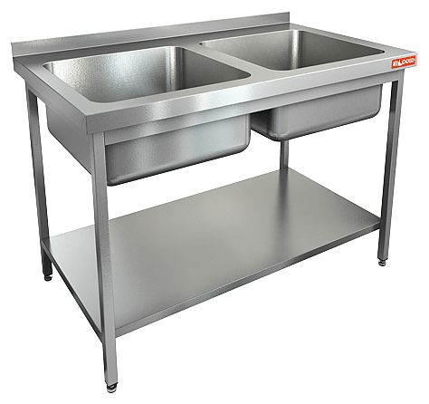НСО2М-12/6БП ЭН стол-моечная ванна, 2 секц., (500х400х250), (нерж.угол), HICOLD RUS
